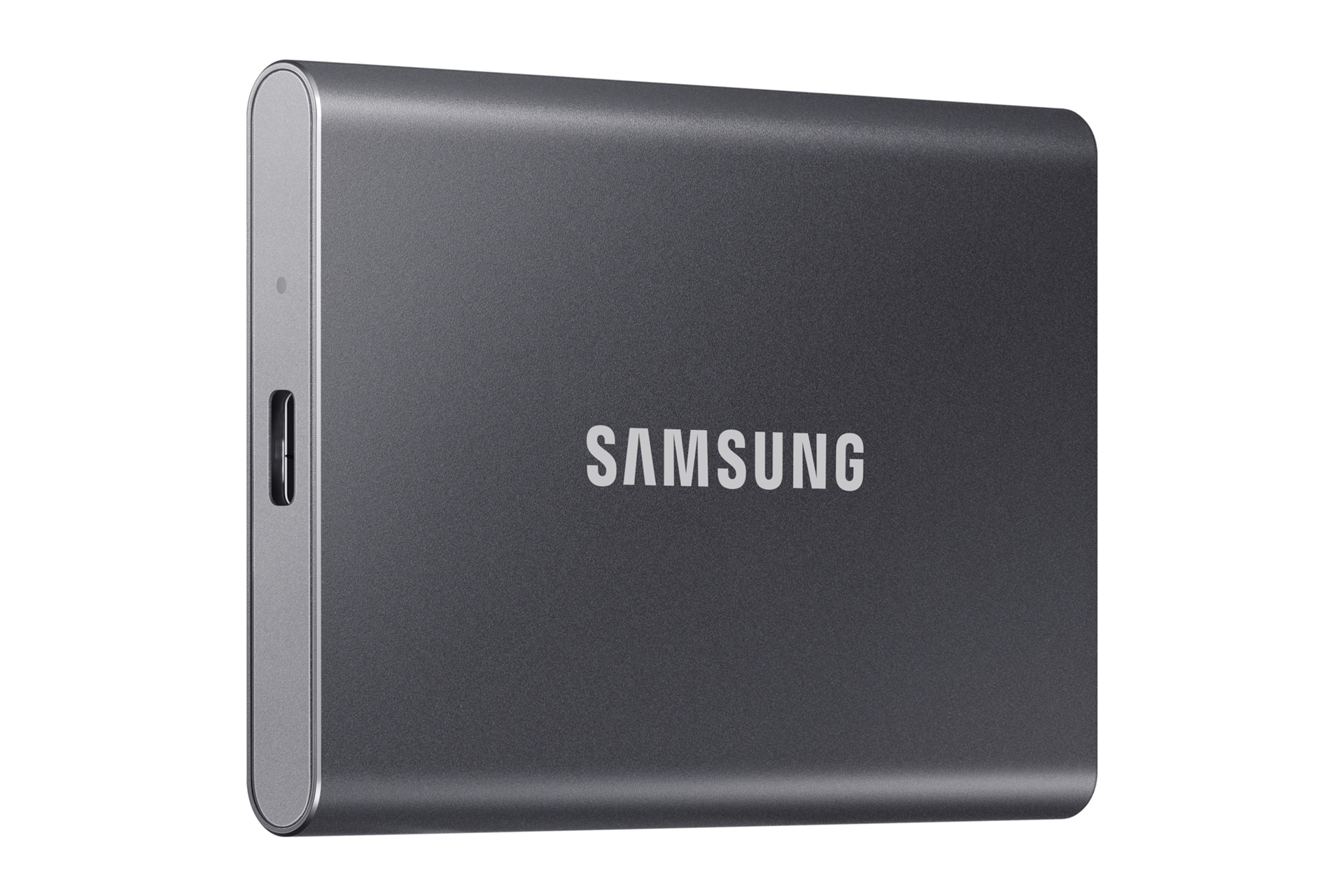 외장 SSD T7 USB 3.2 Gen 2 2 TB (타이탄 그레이) 제품 정면 우측으로 돌린 이미지