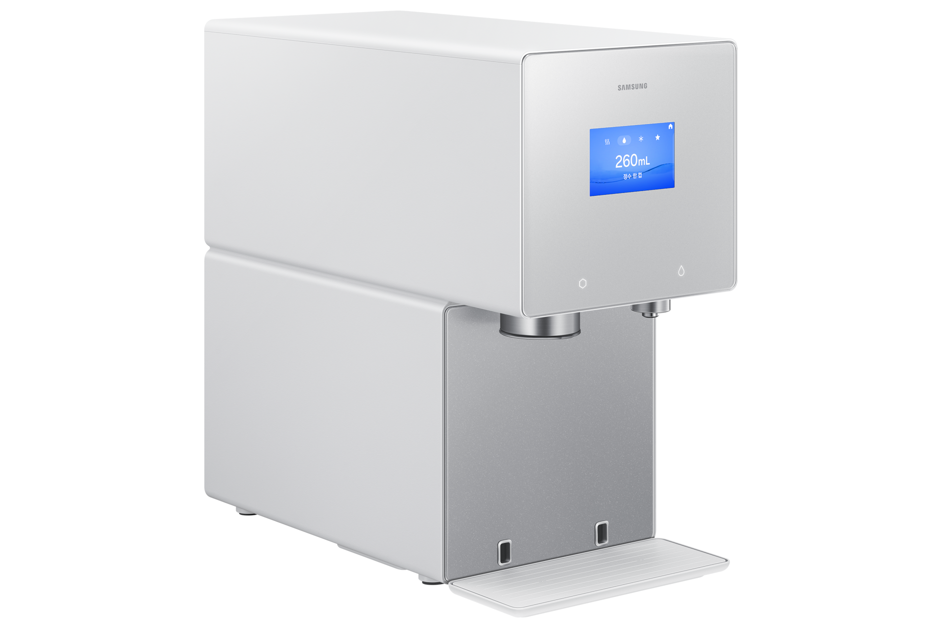 Bespoke AI 얼음정수기 (냉/온/정수)+브루어 키트+교체용 필터 1SET 사틴 그레이지 좌측면