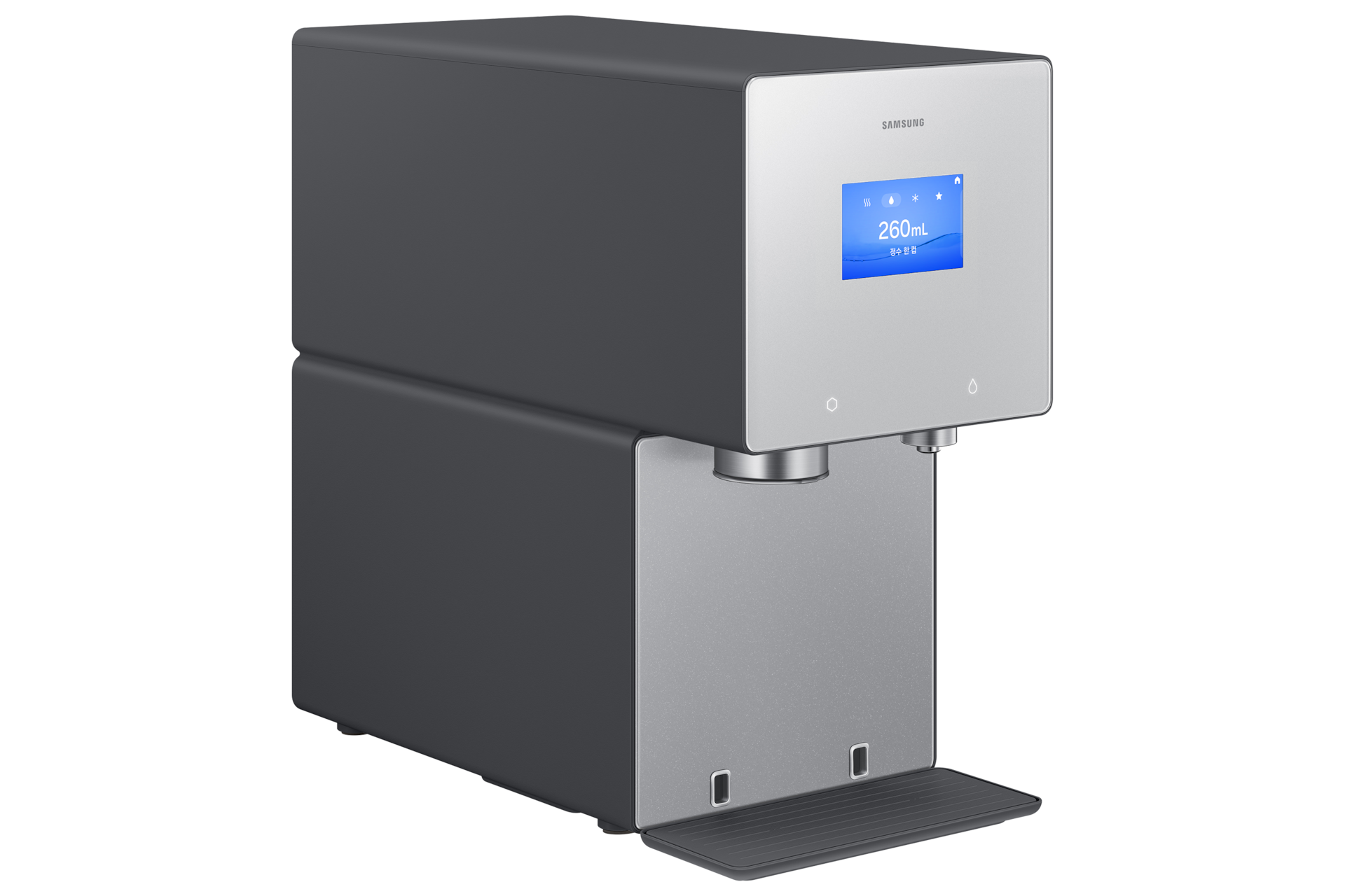 Bespoke AI 얼음정수기 (냉/온/정수)+브루어 키트+교체용 필터 1SET 솝스톤 차콜 좌측면