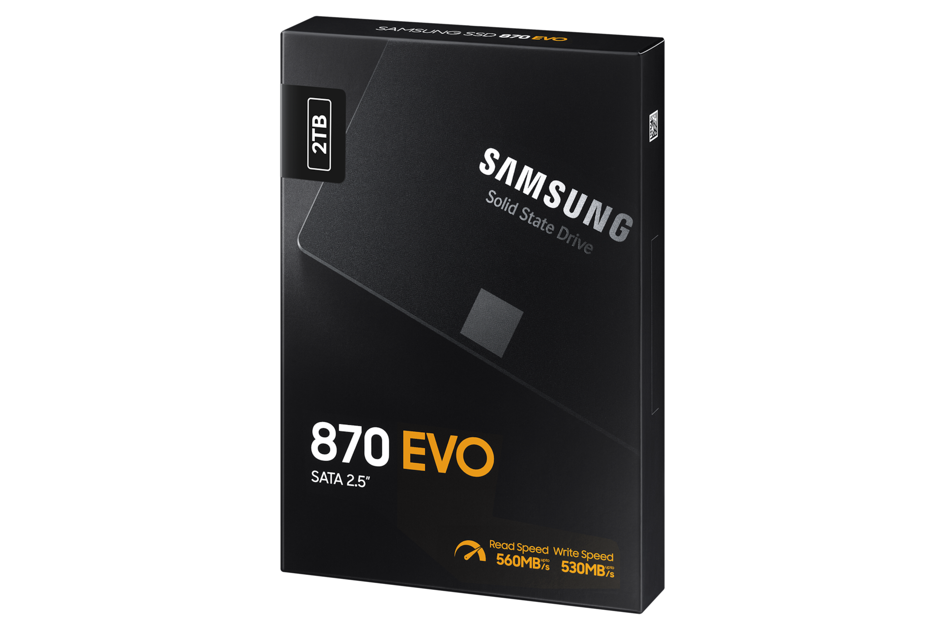 870 EVO SATA SSD 2 TB 블랙 제품 패키지 정면 좌측으로 돌린 이미지