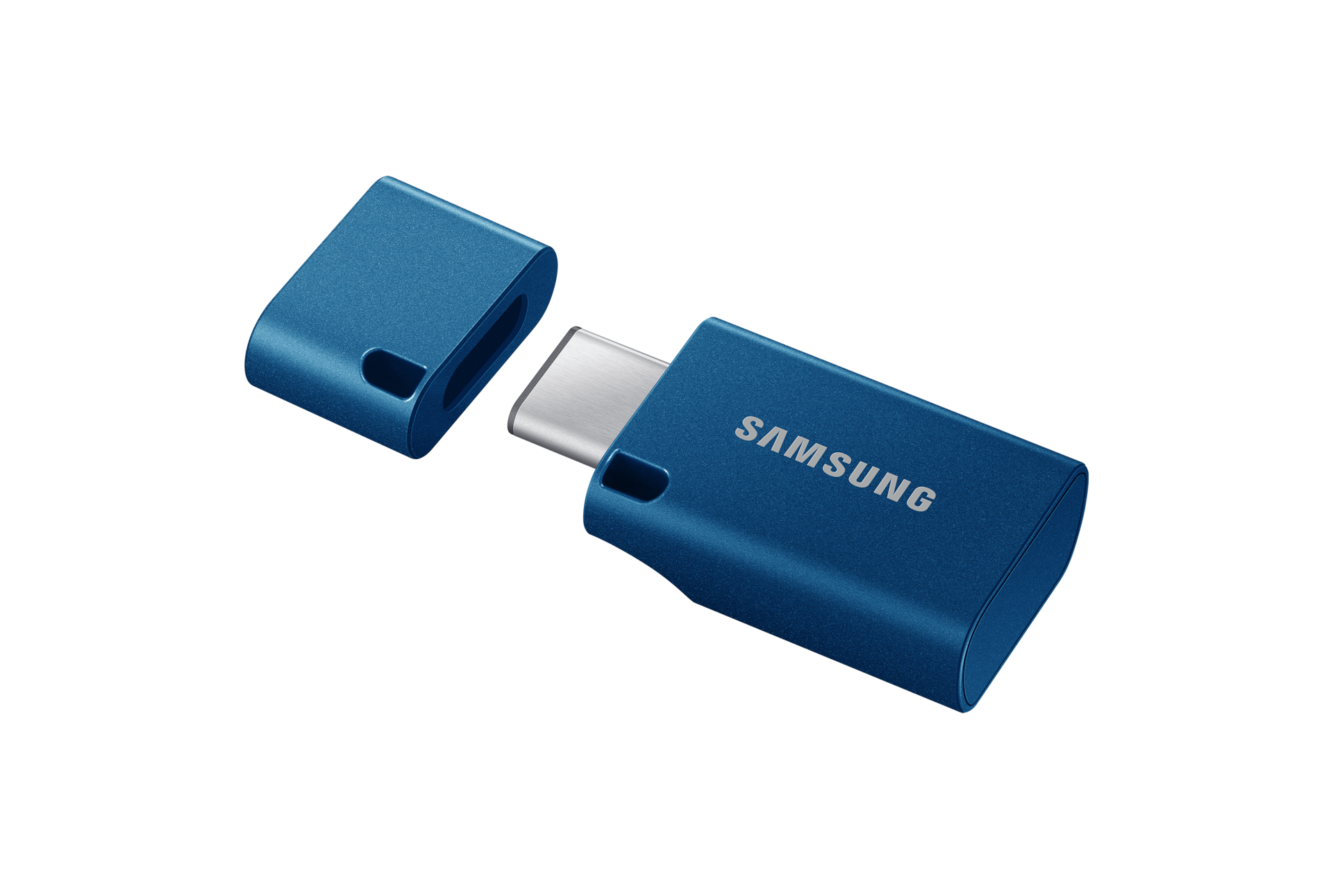 Type-C USB 3.2 Gen1 Flash Drive 128GB 미스틱 블루 뚜껑과 USB가 분리된 사진