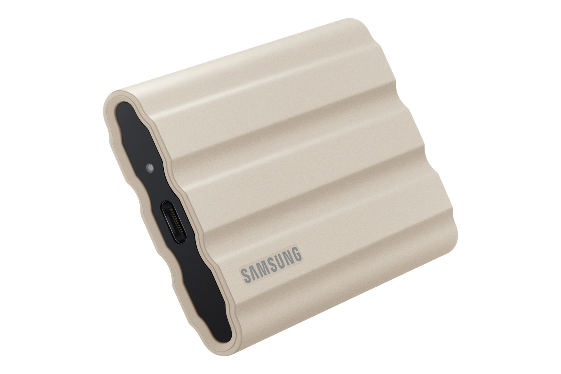 외장 SSD T7 Shield USB 3.2 Gen 2 2 TB (베이지) 제품 세워져 있는 모습 왼쪽 30도에서 바라본 이미지