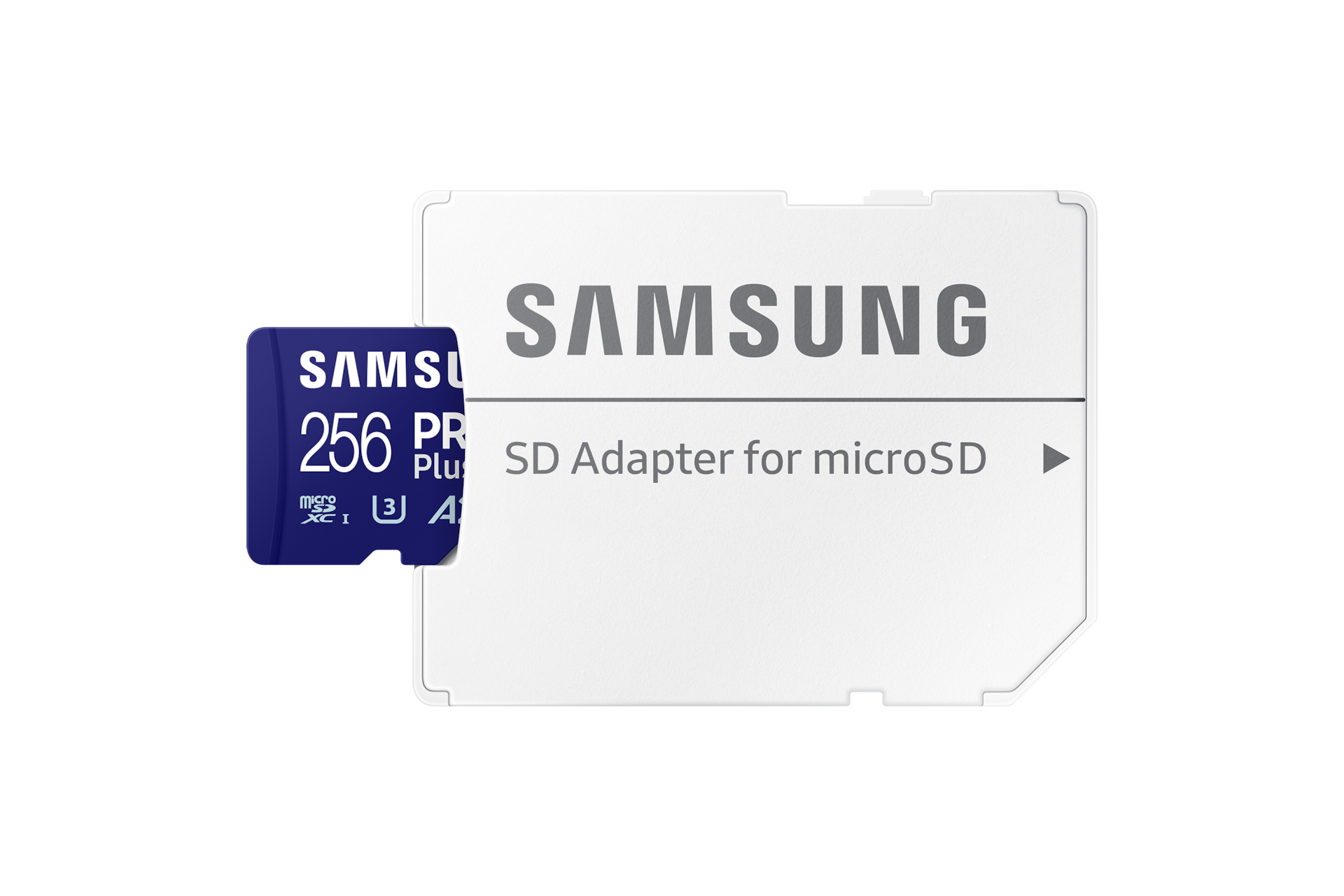 PRO Plus 마이크로SD 메모리카드 256 GB (블루) 제품이 패키지 안으로 들어가는 모습