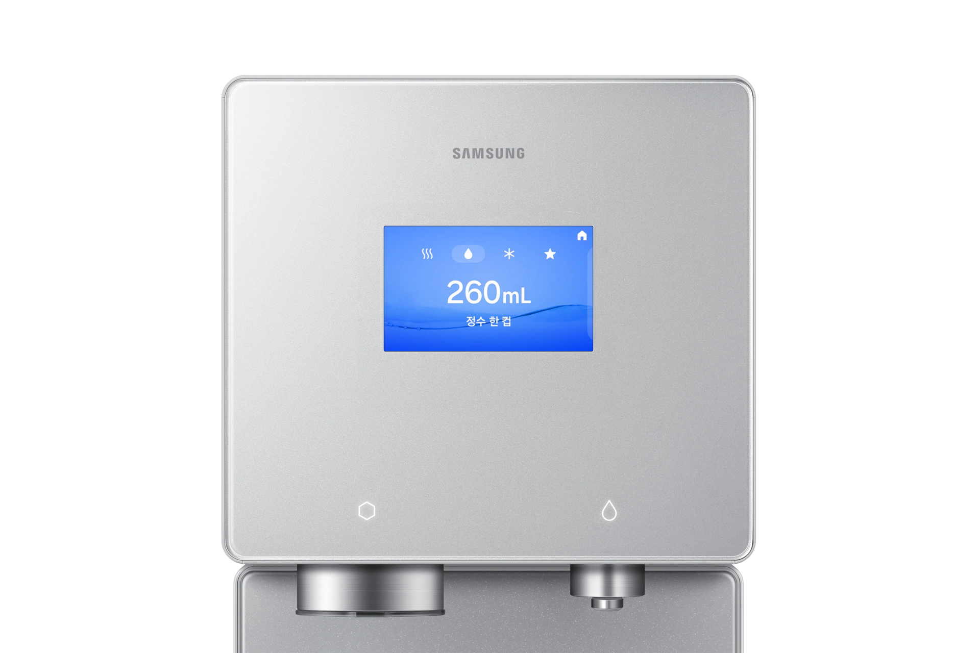 Bespoke AI 얼음정수기 (냉/온/정수) 새틴 그레이지 정면 디스플레이 확대