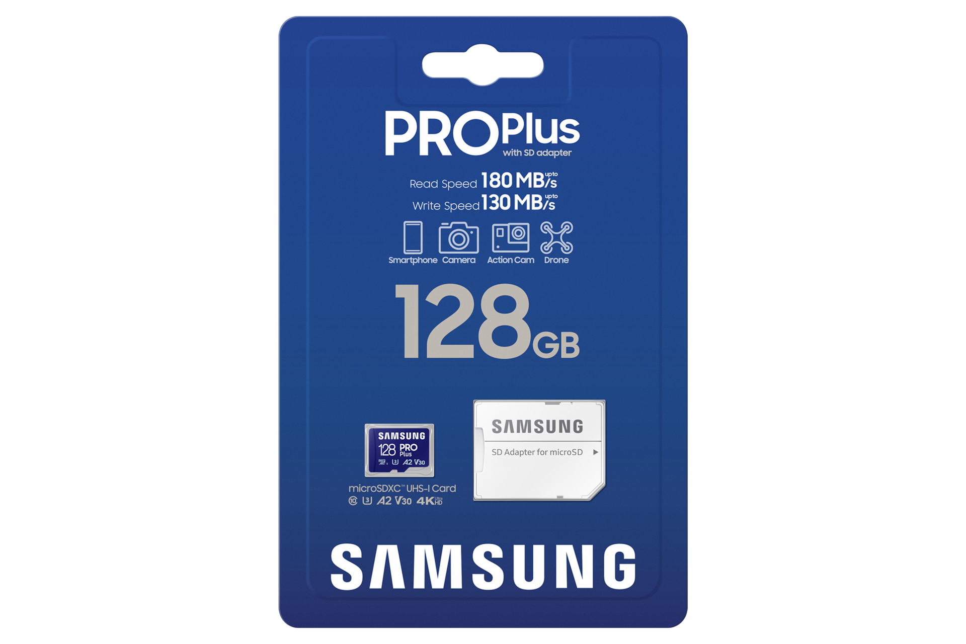 PRO Plus 마이크로SD 메모리카드 128 GB (블루) 상자 정면 이미지