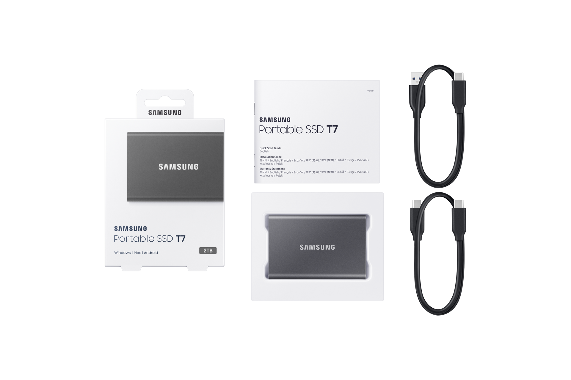 외장 SSD T7 USB 3.2 Gen 2 2 TB (타이탄 그레이) 제품 구성