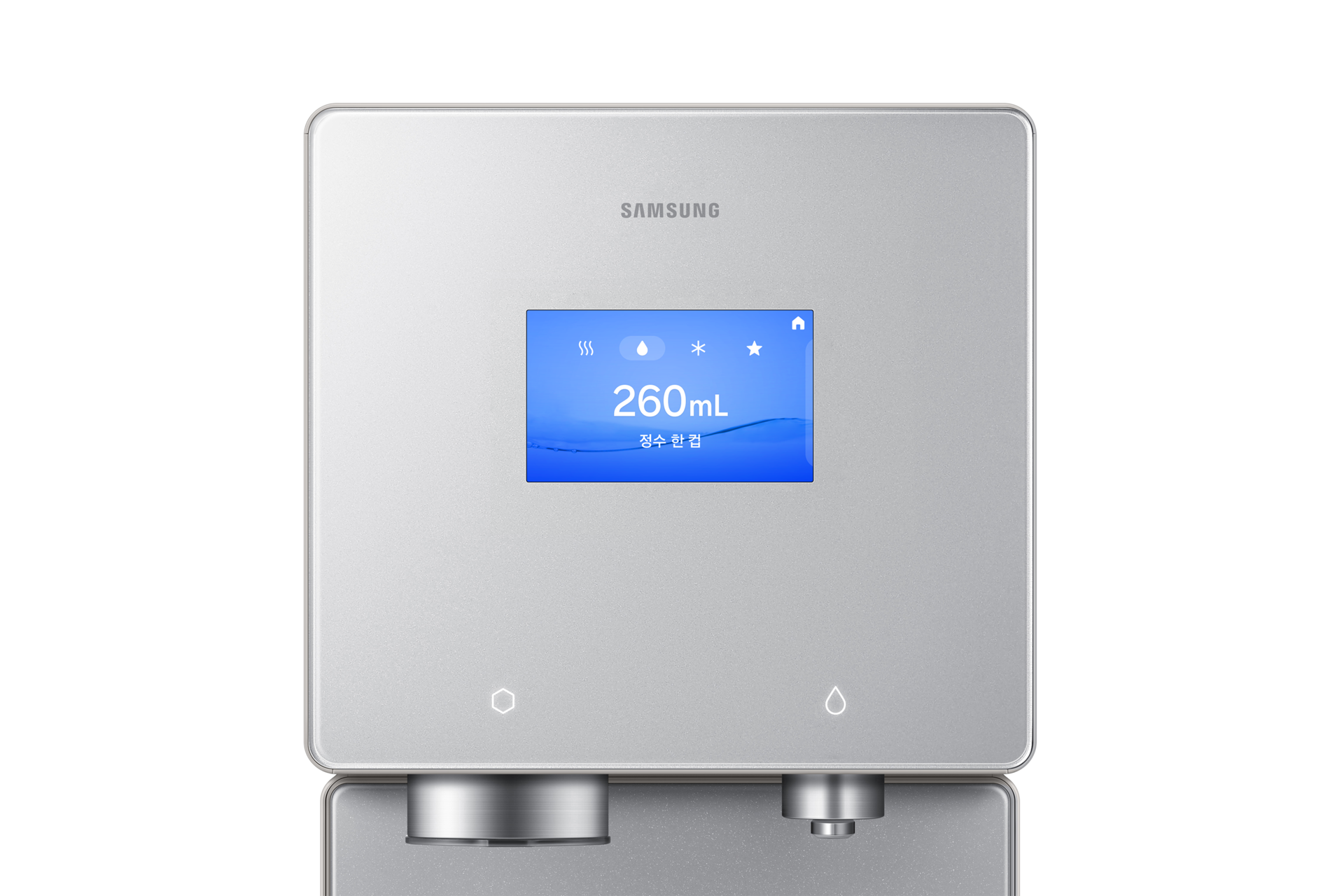 Bespoke AI 얼음정수기 (냉/온/정수) 새틴 베이지 정면 디스플레이 확대