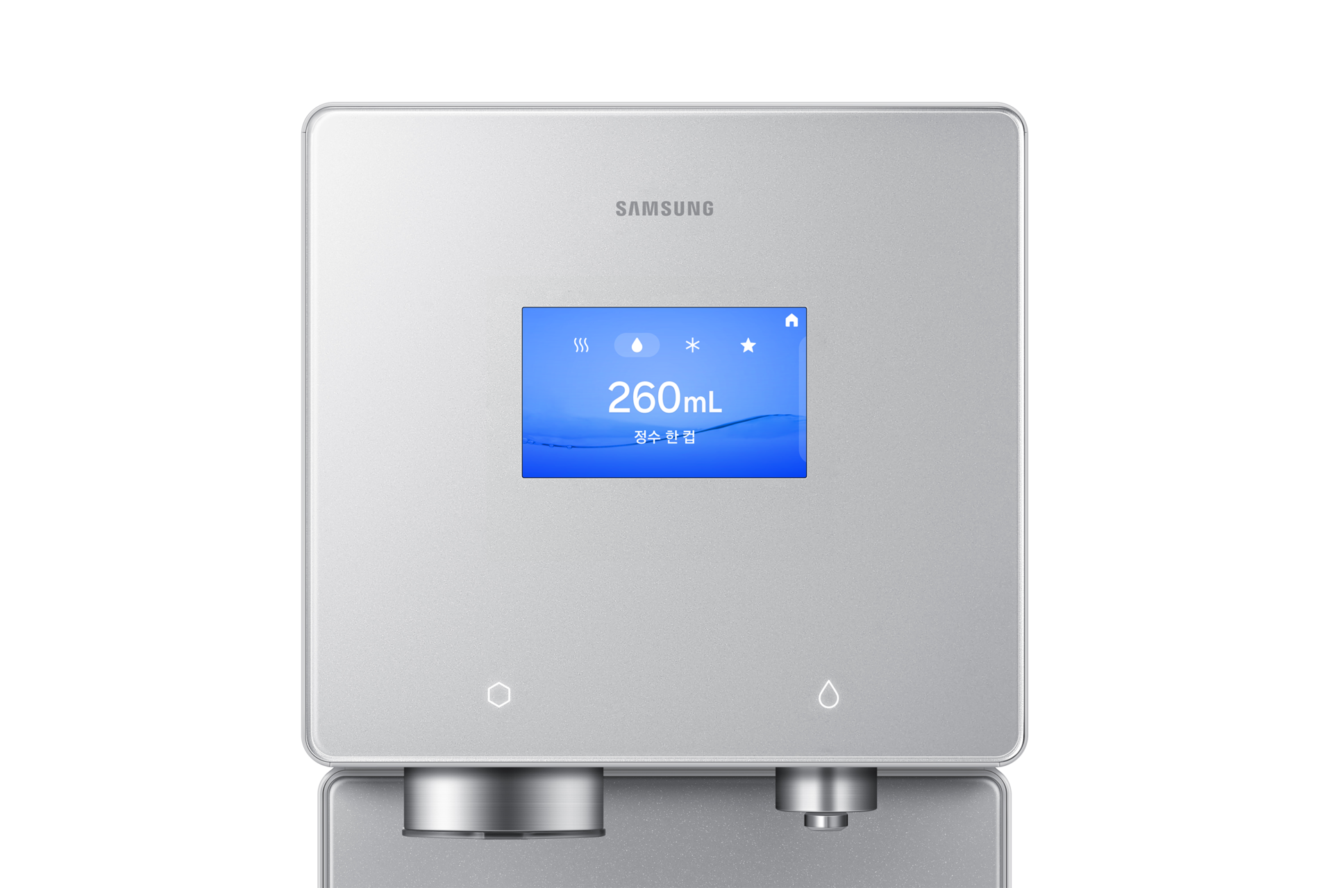 Bespoke AI 얼음정수기 (냉/온/정수) 새틴 그레이지 정면 디스플레이 확대
