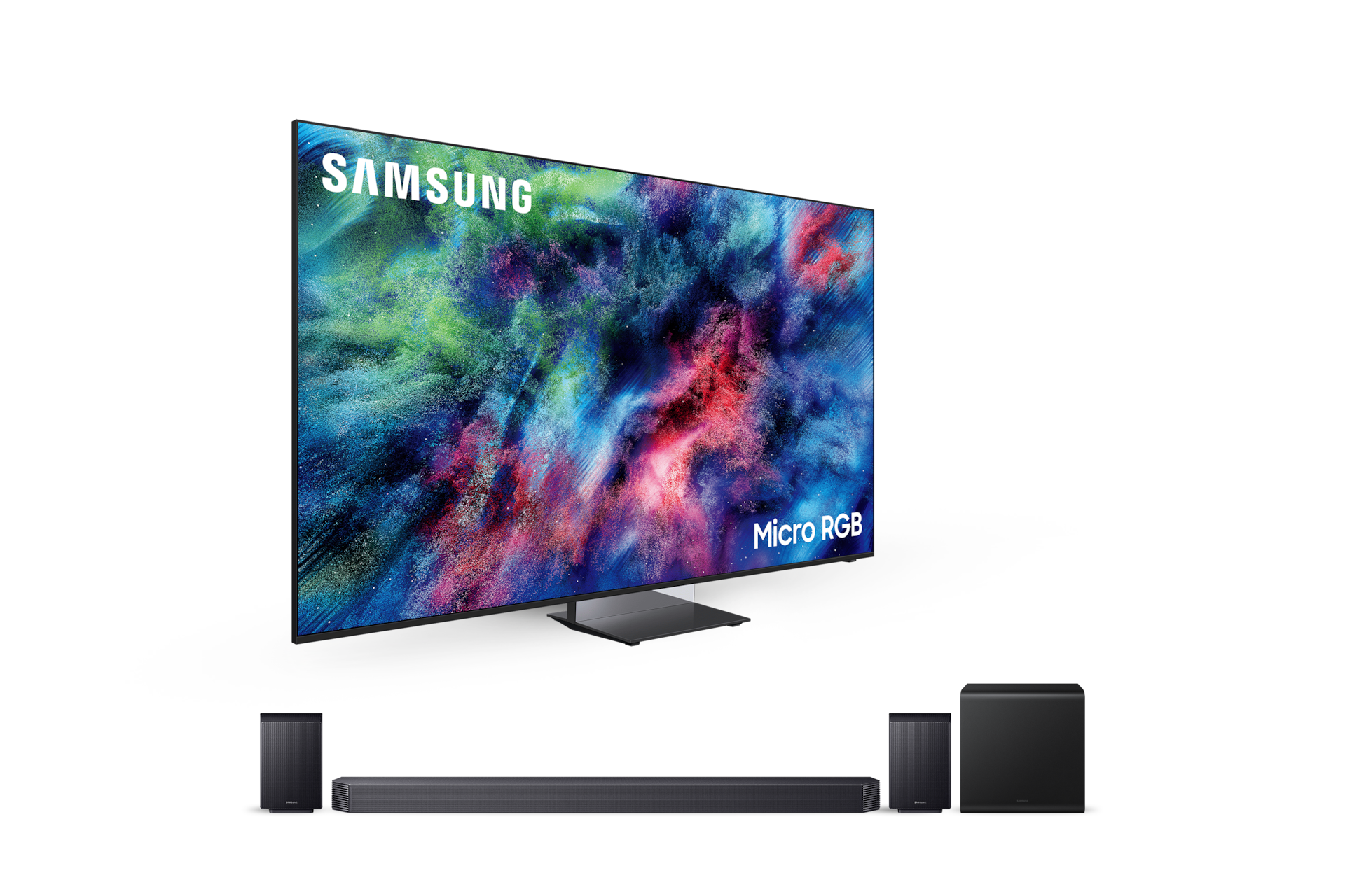 2026 Micro RGB RH95 (214cm) 스탠드형 우측 45도+9.1.4ch 사운드바 Q930H 정면 페어이미지