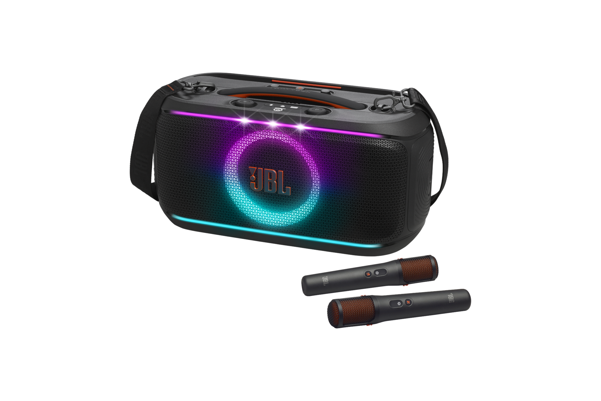 JBL PARTYBOX ON-THE-GO 2 플러스 파티 스피커 블랙 스피커 측면, 마이크 2개