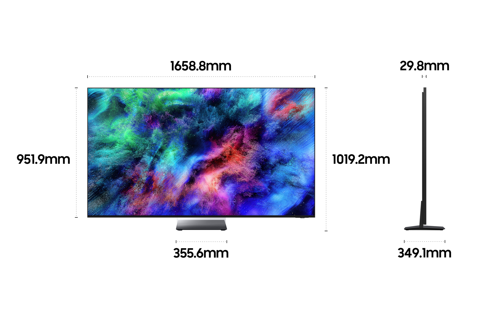 2026 Micro RGB RH95 (189cm) 스탠드형 상세사이즈가 기재된 디멘션 컷