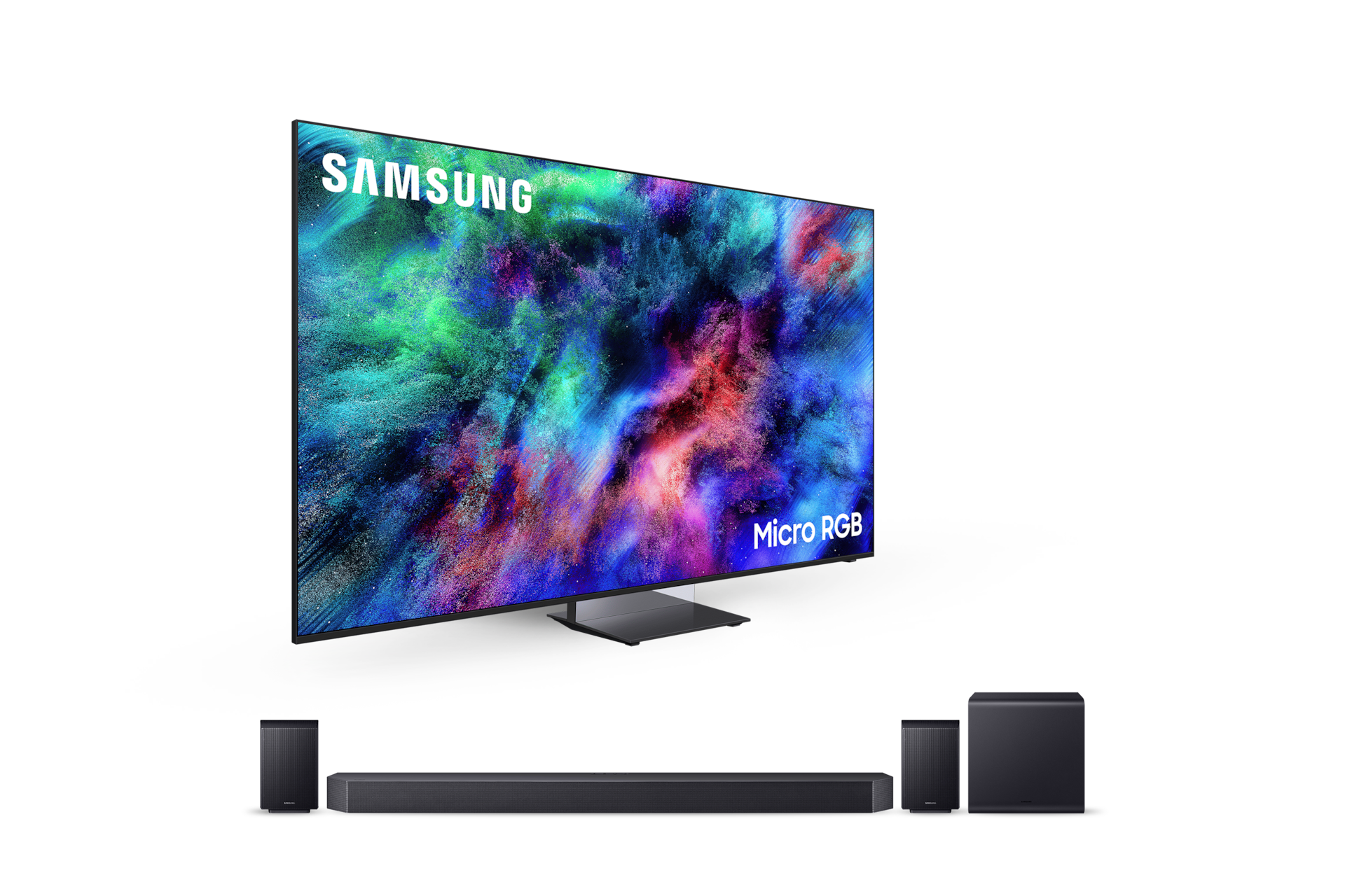 2026 Micro RGB RH95 (214cm) 스탠드형 우측 45도+11.1.4ch 사운드바 Q990F 정면 페어이미지