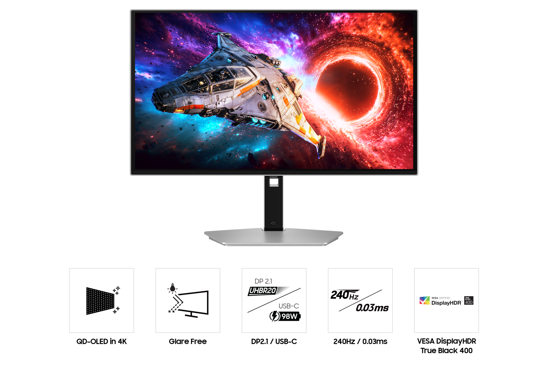 오디세이 OLED G8 G80SH 4K 240Hz (LS27HG802S) 정면 및 하단 특장점