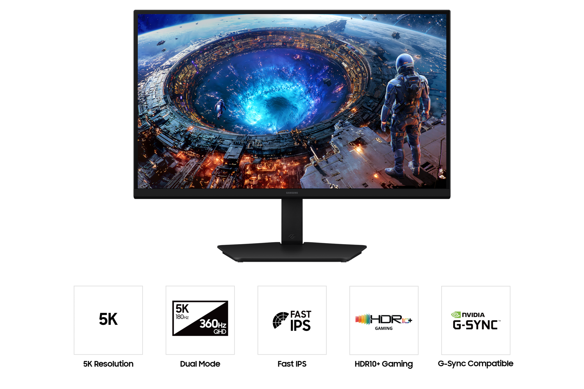 오디세이 G8 G80HF 5K 180Hz (LS27HG806) 정면 및 하단 특장점
