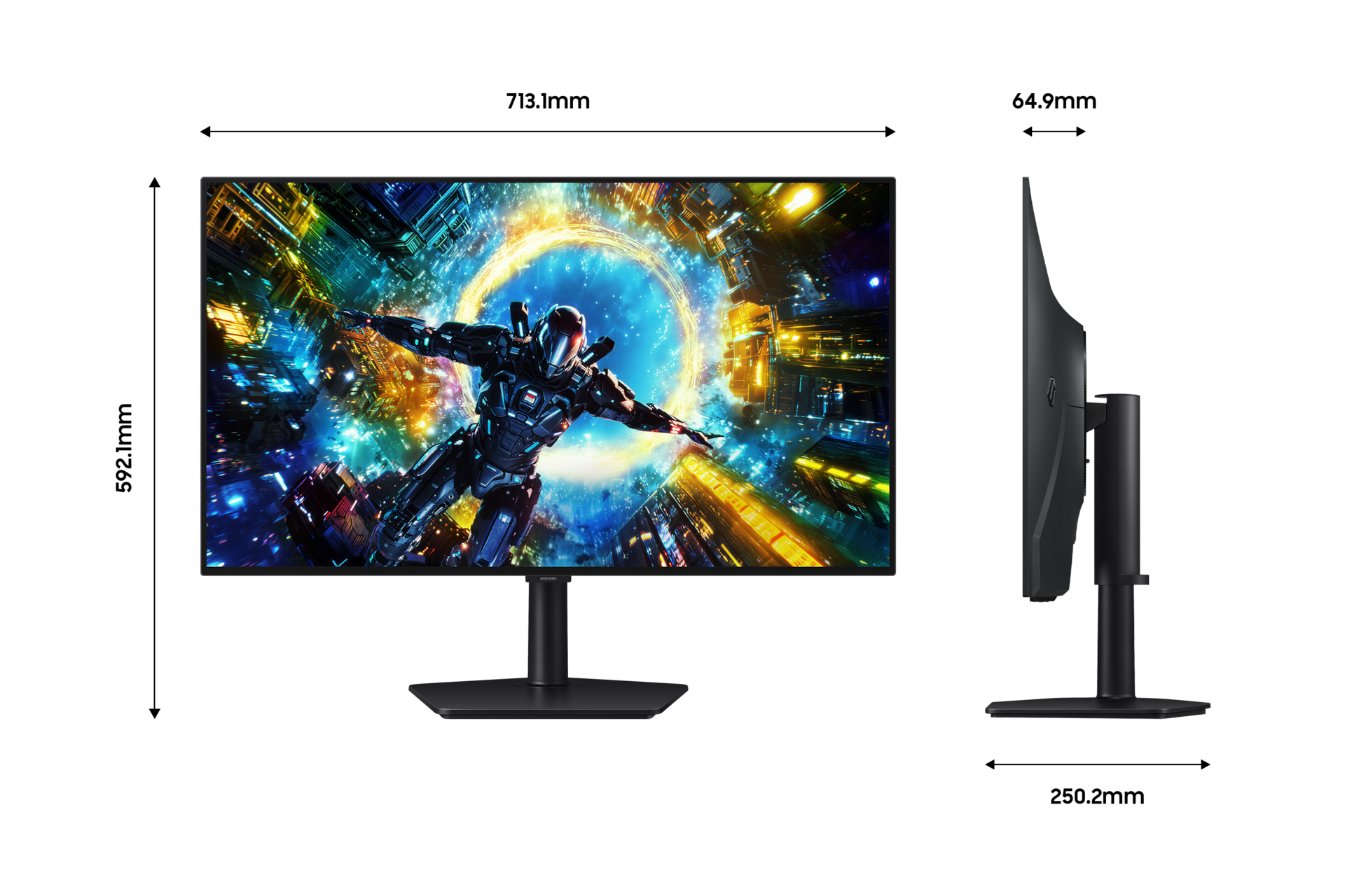 오디세이 OLED G7 G73SH 4K 165Hz (LS32HG732S) 정면 측면 가로 세로 높이 폭 사이즈