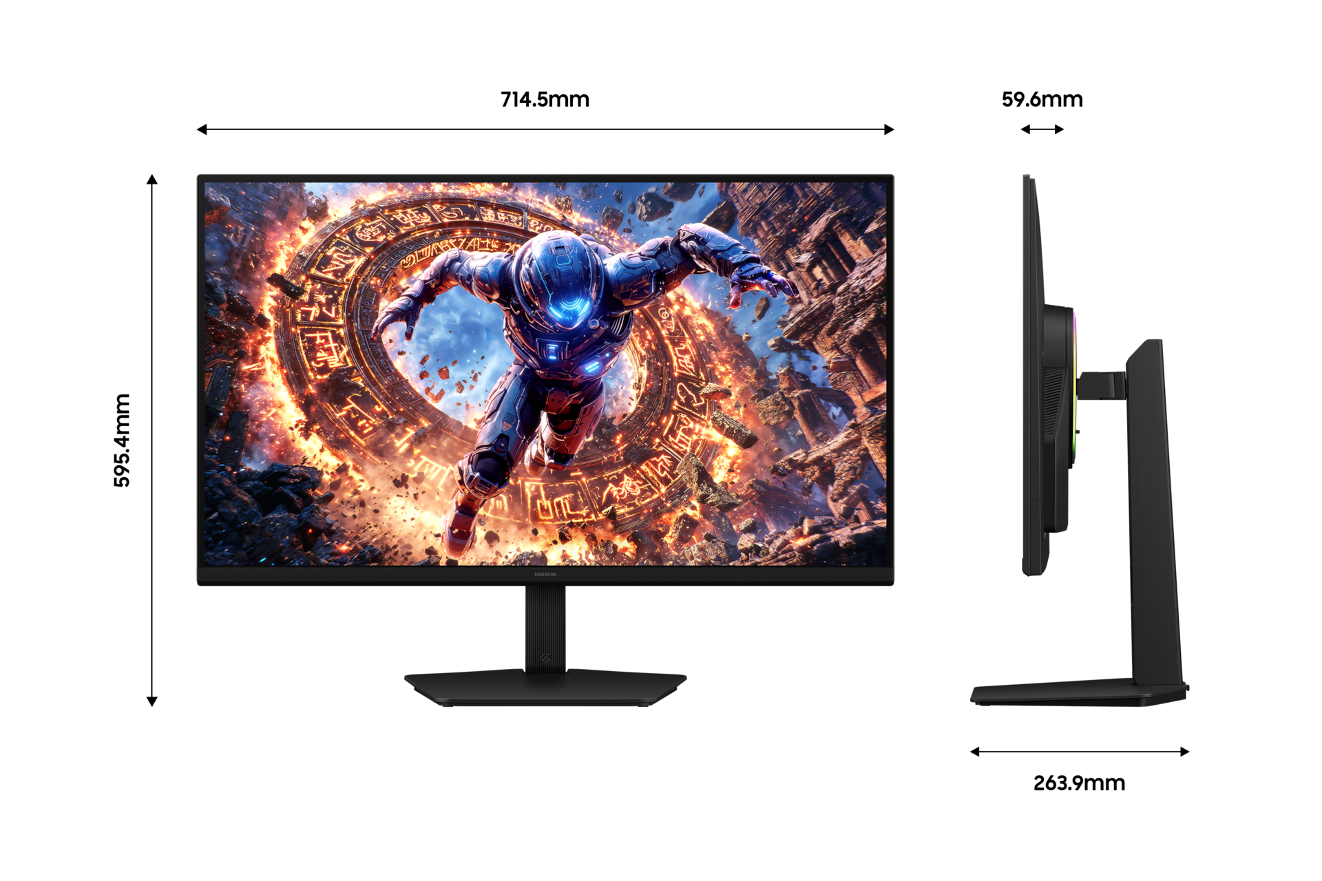 오디세이 G8 G80HS 6K 165Hz (LS32HG806) 정면 및 측면과 가로 세로 높이 폭 사이즈 정보