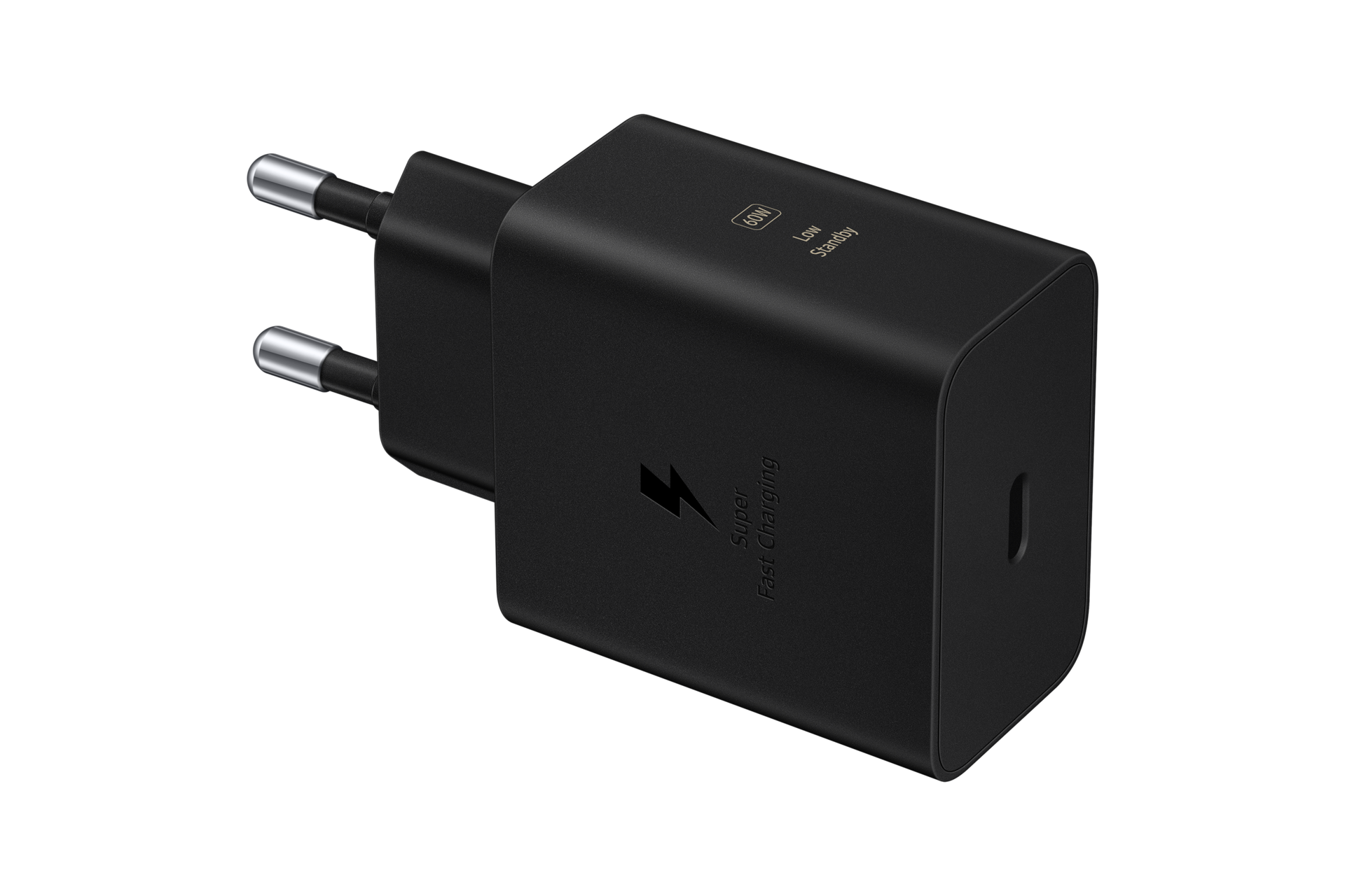 60W PD 충전기 (케이블 미포함) (블랙) 어댑터가 왼쪽으로 향하게 누운 좌측으로 45도 돌아간 이미지