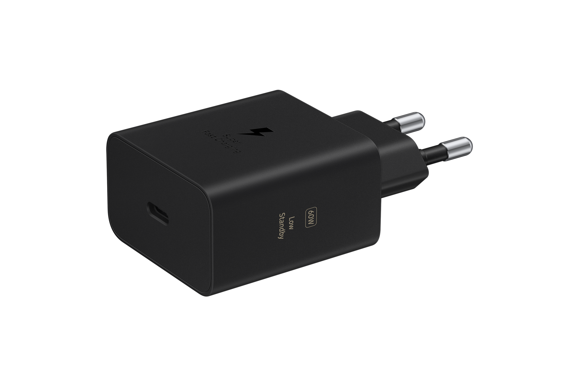 60W PD 충전기 (케이블 미포함) (블랙) 어댑터가 오른쪽으로 향하게 누워있는 우측으로 45도 돌아간 이미지