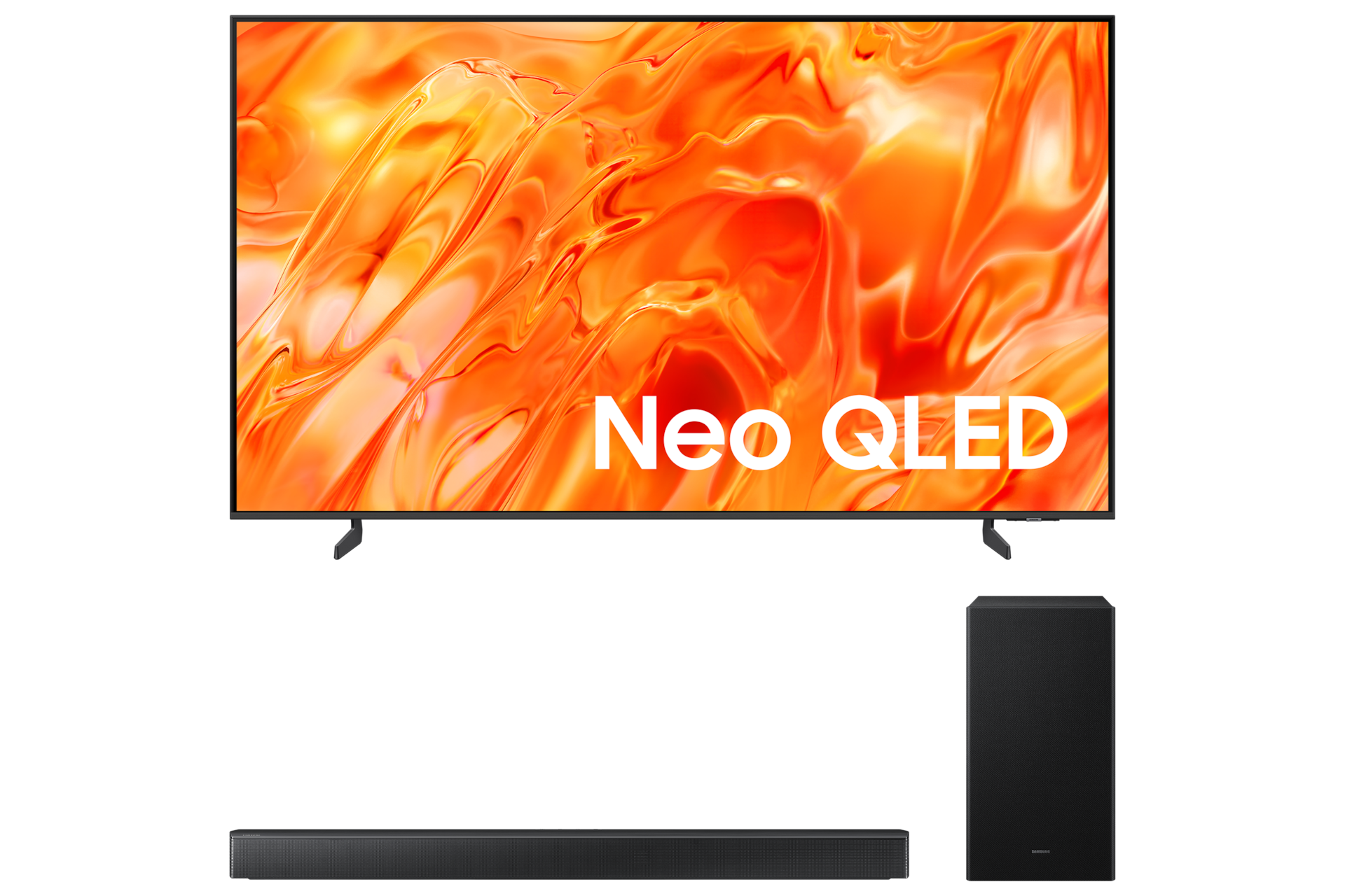 2026 Neo QLED QNH70 (214cm) 스탠드형 정면+3.1ch 사운드바 B650F 정면 페어이미지