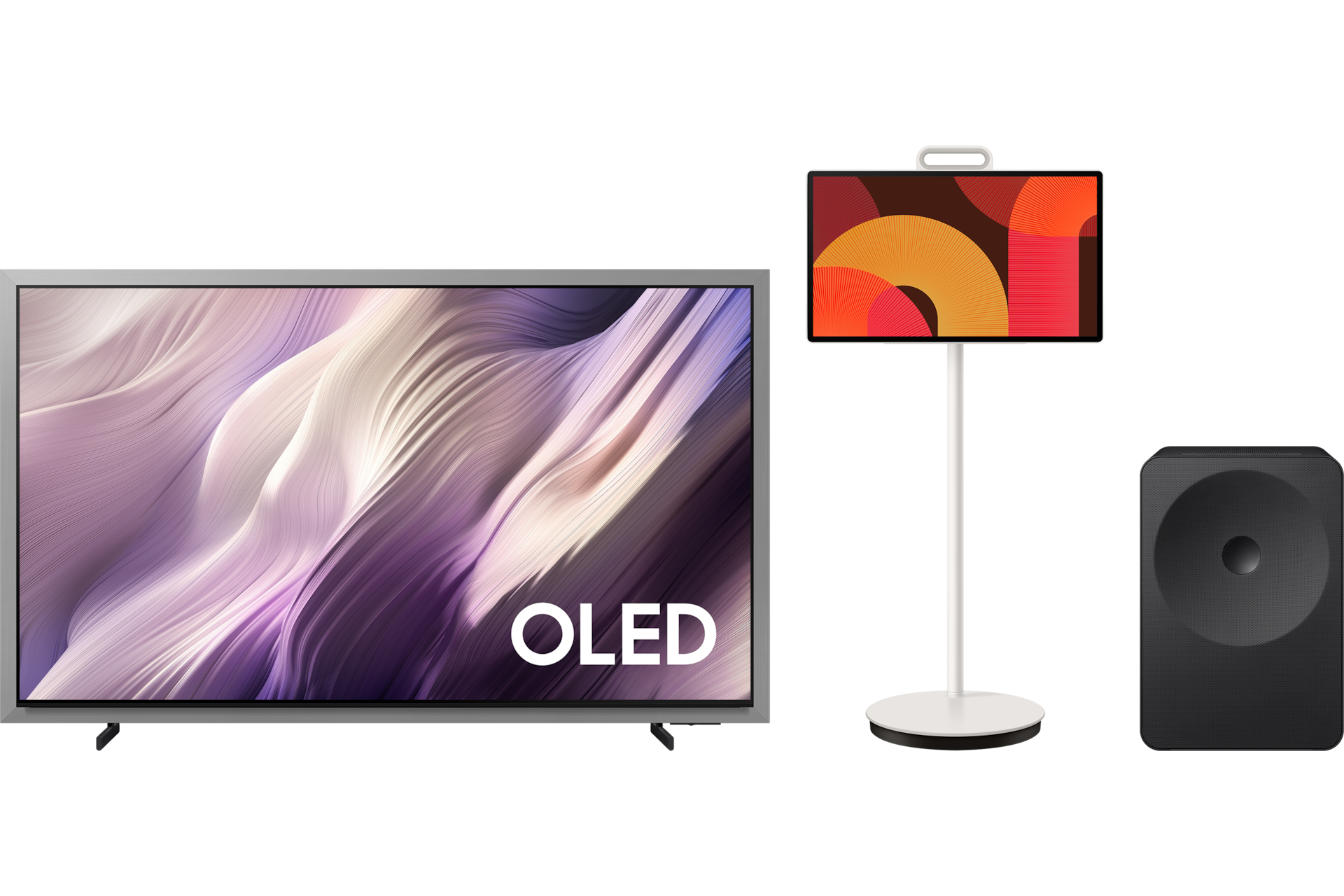 2026 OLED SH95 (195cm)스탠드형 정면+2025 The Movingstyle 정면+뮤직 스튜디오 7 LS70H 정면 페어이미지