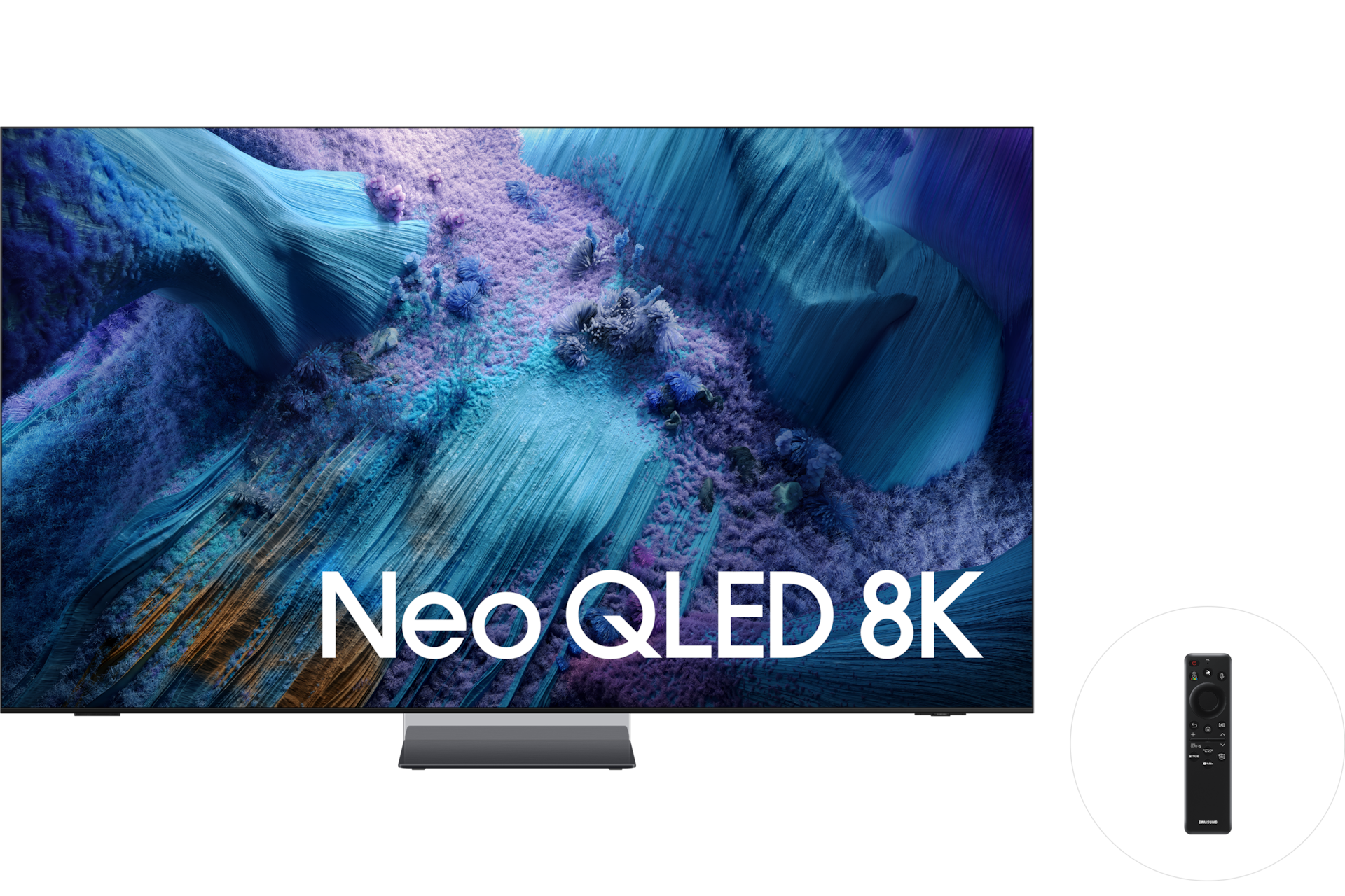 2025 Neo QLED 8K QNF990 (247cm) 스탠드형 정면+솔라셀 리모트 정면 페어이미지