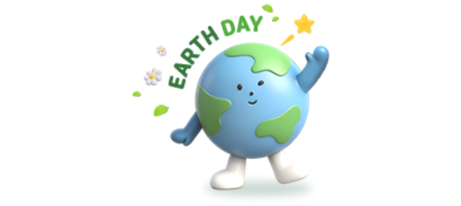 Earth day 라고 적힌 지구 캐릭터