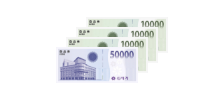 [신세계 상품권 교환권 5만원권 1장 실물이미지와 1만원권 3장 실물 이미지]