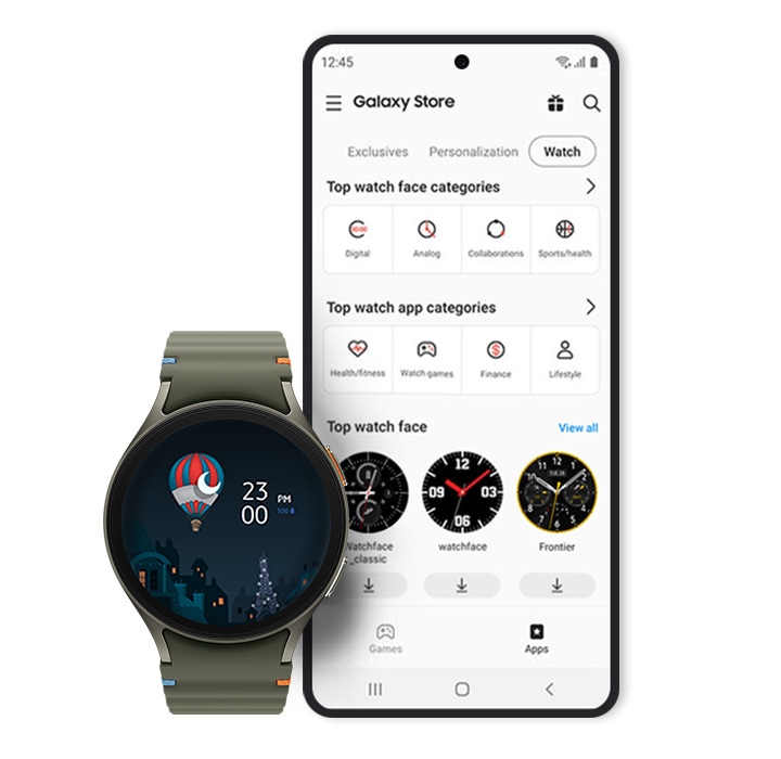 Galaxy Watch face와 유사한 테마로 셋팅 된 갤럭시의 GUI 화면.