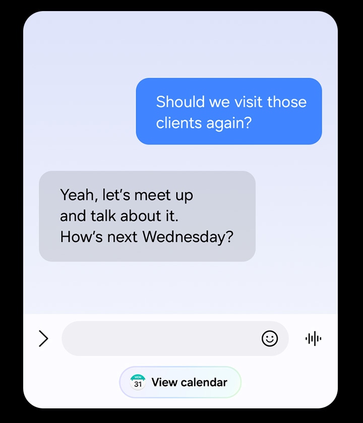 두 사람 간의 문자 메시지 대화를 바탕으로 Now Nudge가제안을 합니다.