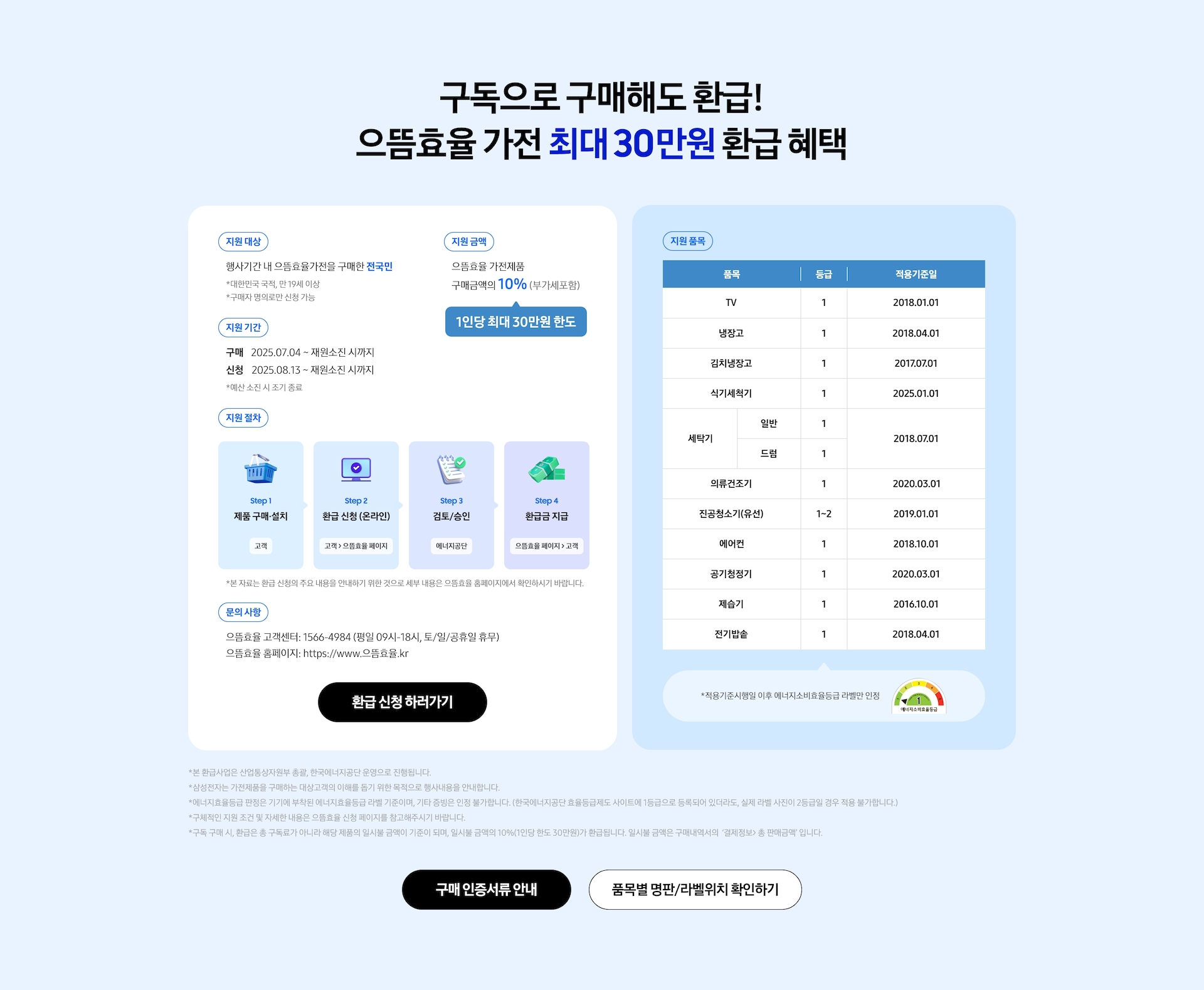 으뜸효율 가전 환급 안내