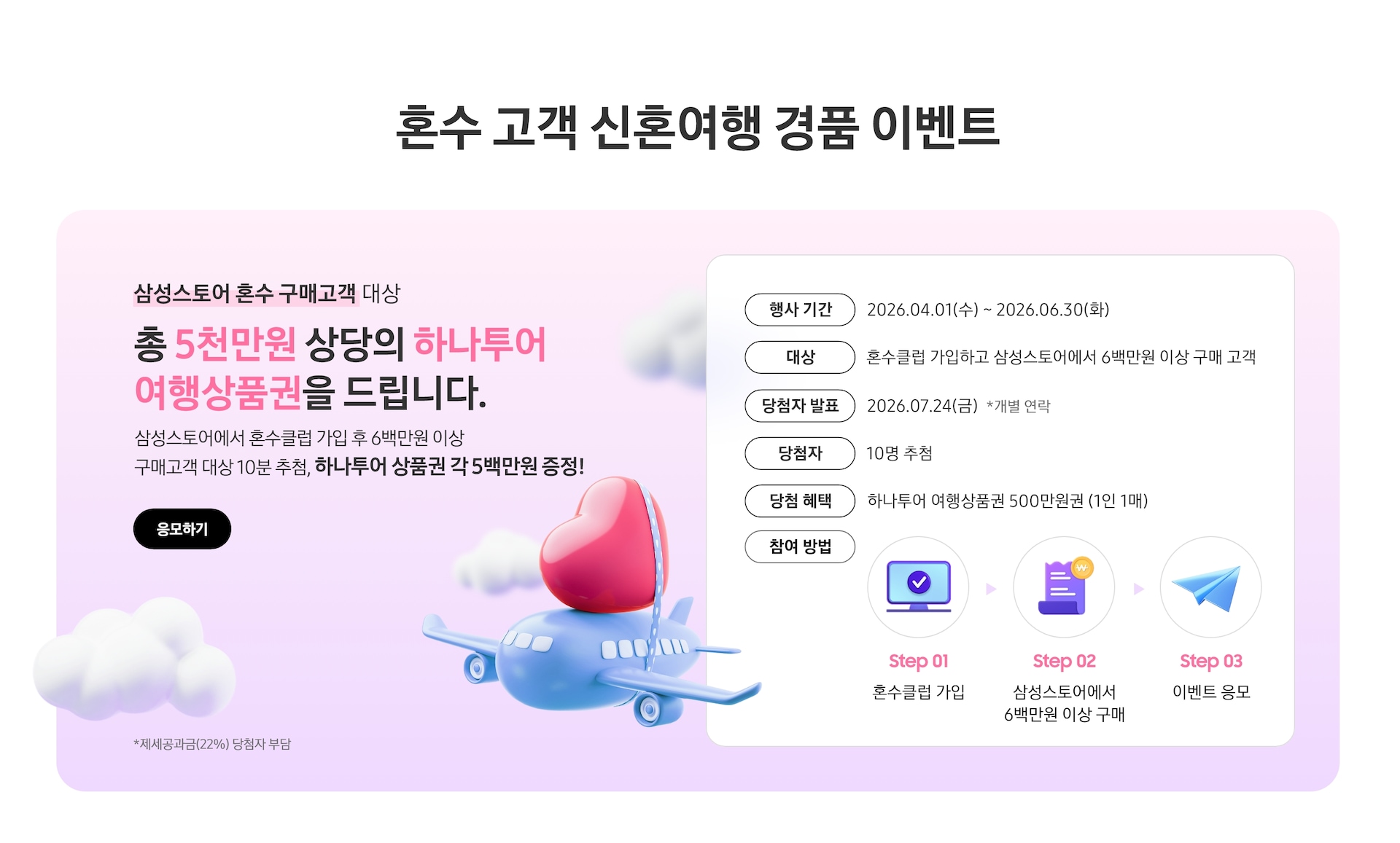 혼수 고객 신혼여행 경품 이벤트