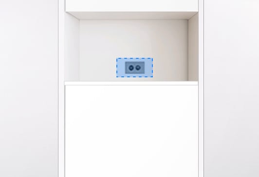 제작된 홈바형 장 모습입니다. 오픈 장 공간에 2구 매립 콘센트가 시공되어 있습니다.