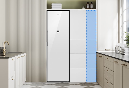 박스장 안에 Bespoke AI 에어드레서 설치되어 있고, 우측에는 수납장이 있습니다.