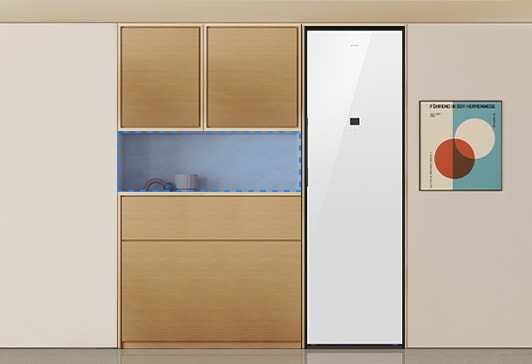 박스장 안에 Bespoke AI 에어드레서가 있고,  홈바와 벽장이 있습니다.