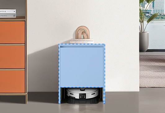 거실, 박스장(소) 안에 Bespoke AI 스팀을 설치한 모습입니다.