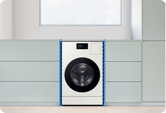 박스형 가구장 안에 Bespoke AI 콤보 제품이 설치되어 있습니다.