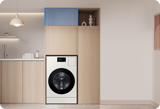 박스장 상부에(도어장)을 설치한 이미지입니다. 박스장에는 Bespoke AI 제품이 설치되어 있습니다.