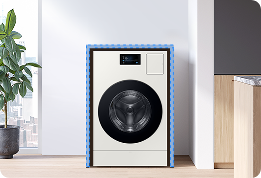 제품의 상부, 후면부, 좌/우를 박스형 판넬로 마감하여 박스장을 설치한 모습입니다. 박스장 안에는 Bespoke AI 콤보 제품이 있습니다.