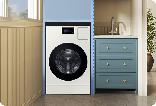 박스장 상부에(도어장)을 설치한 이미지입니다. 박스장 안에는 Bespoke AI 콤보 제품이 있습니다.