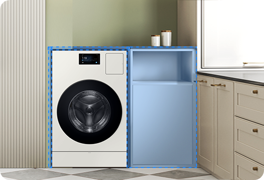 박스장 상부에(도어장)을 설치한 이미지입니다. 박스장 안에는 Bespoke AI 콤보 제품이 있습니다.