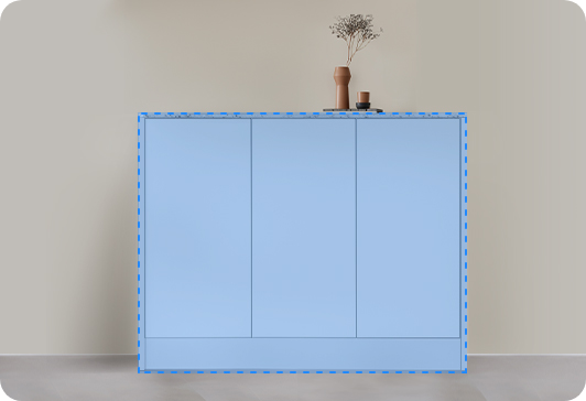 박스장 상부에(도어장)을 설치한 이미지입니다. 박스장 안에는 Bespoke AI 콤보 제품이 있습니다.