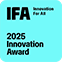 민트색 배경에 IFA Innovation For All 이라는 문구와 함께 2025 Innovation Awards 문구가 적혀 있습니다.