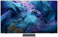 삼성 Neo QLED 8K TV는 화면에 파랑색과 보라색이 섞인 추상적인 풍경을 표시합니다.