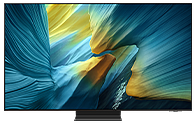 삼성 OLED TV는 화면에 노란색이 섞인 파란색 추상적인 풍경을 표시합니다.