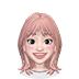 밝은 핑크색 중단발 머리의 웃고있는 여자 디테일러 이모지 아이콘 이미지