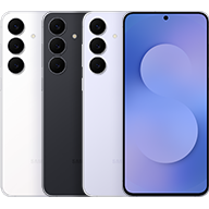 갤럭시 S25 FE 제품 네 대가 놓여있습니다. 세 대는 후면을 보이고 한 대는 전면을 보인채로 놓여있습니다.