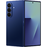 블루 쉐도우 색상의 갤럭시 Z 폴드7입니다. 살짝 펼쳐진 채로 전면과 후면을 보여주고 있습니다.