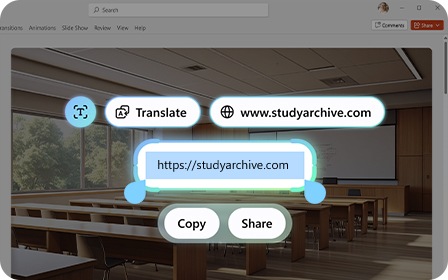 갤럭시 북6 프로의 Galaxy AI 웹사이트 메인 화면이 확대되어 나타납니다. 화면에는 이메일 주소가 강조되어 표시됩니다. 클릭하면 실행되는 '번역', '이메일 전송', '복사', '공유' 버튼도 함께 나타납니다.