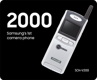 2000년 삼성 최초의 카메라폰과 삼성 SCH-V200 제품 사진