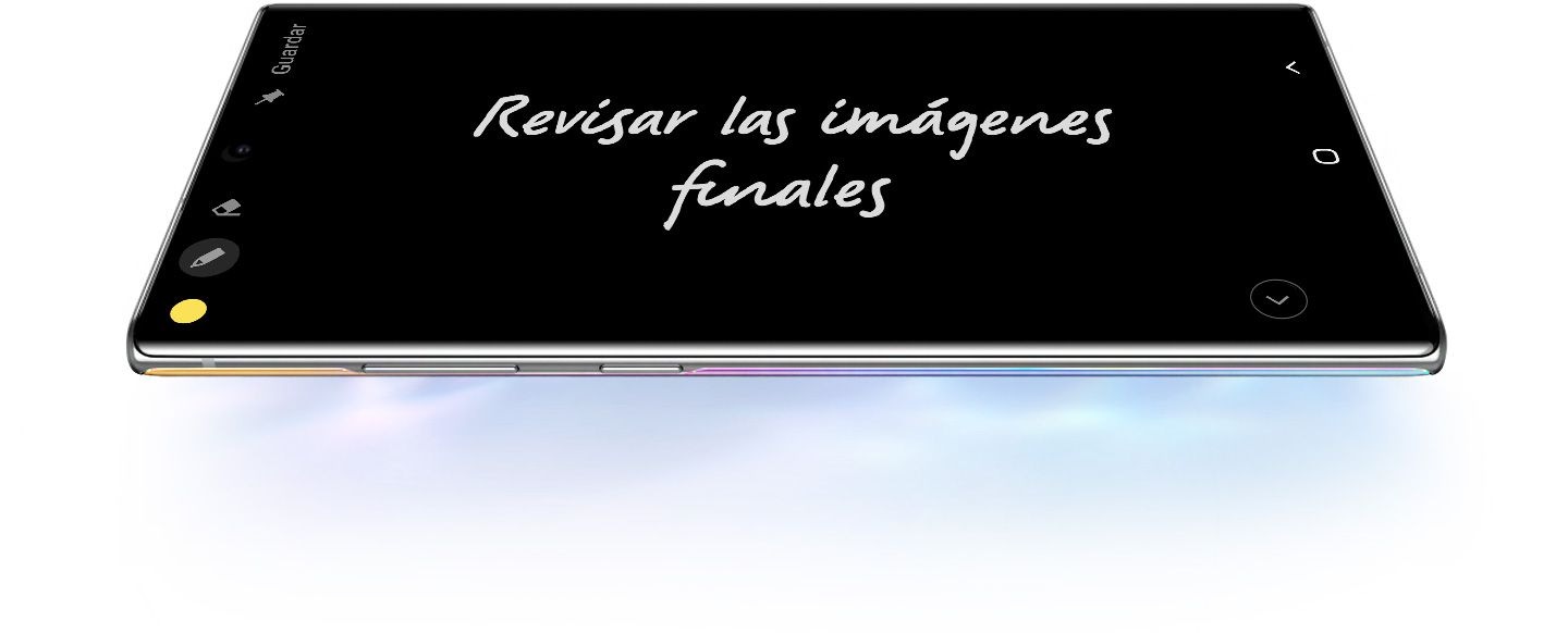 Galaxy Note10 plus en modo horizontal con Screen off memo en pantalla
